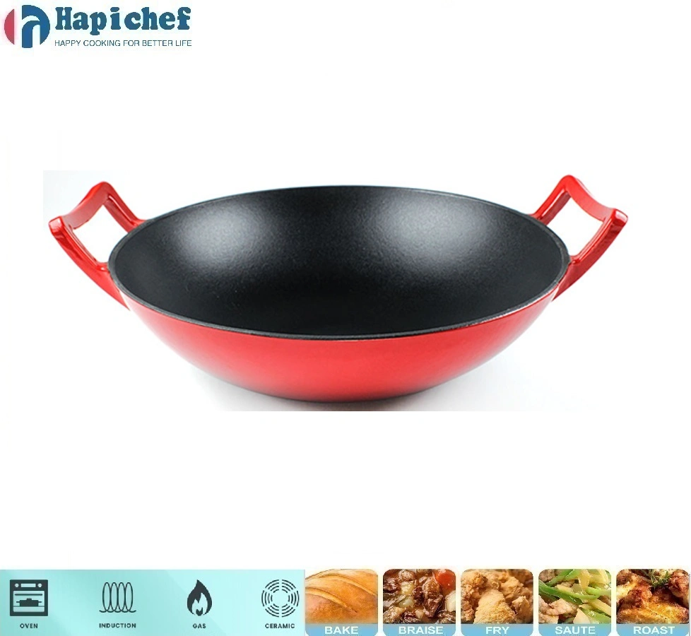 sams støpejern nederlandsk ovn High Quality Chinese Double Handle Cast Iron Wok