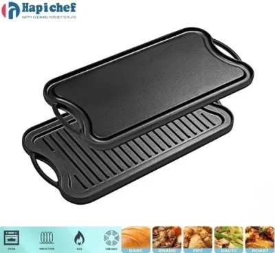 Hapichef Outdoor Camping Cookware Cast Iron Reversible Griddle Plate Grill Pan, Cast Iron Griddle, Cast Iron Griddle Plate