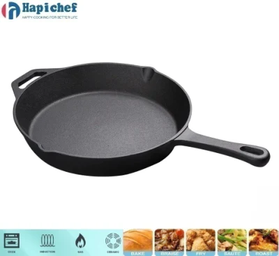 Outdoor Round Skillet Large Sizzling Pure Cast Iron Handle Non-Stick Fried Egg Fry Tray Mini Frying Pan with Lid, Cast Iron Cookware, Cast Iron Casserole