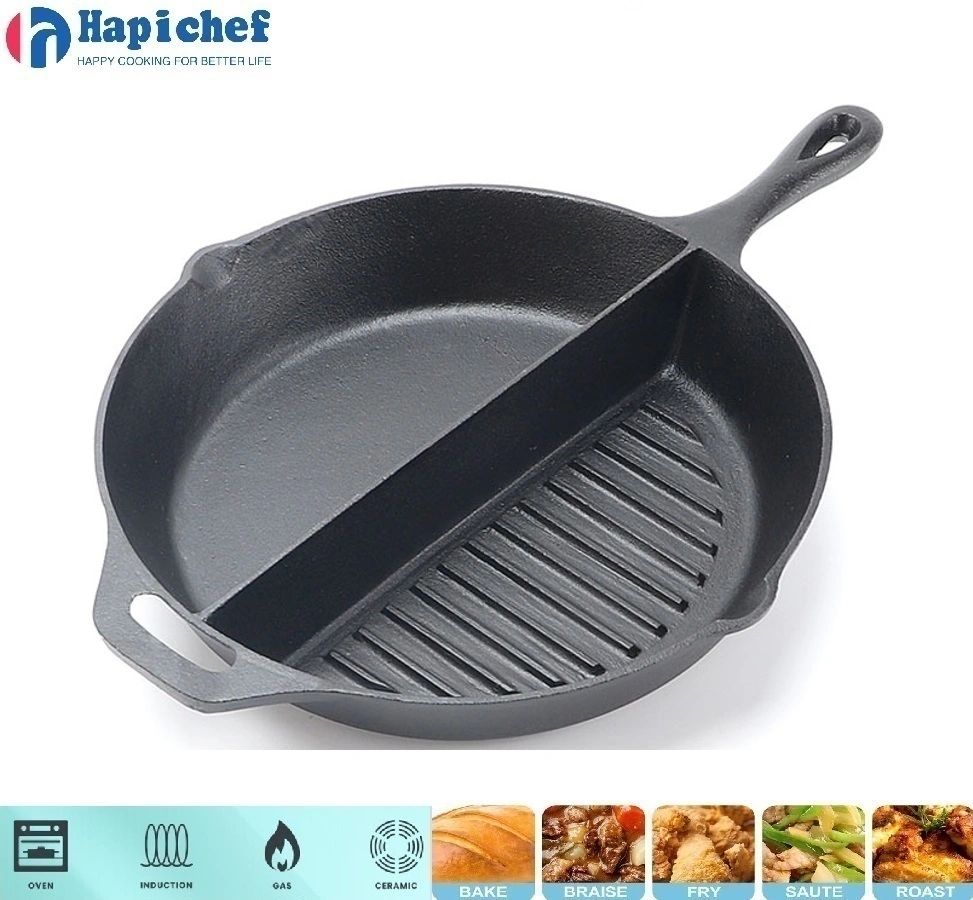 sur la table cast iron dutch oven Half Griddle Half Skillet Round Enamel Cast Iron Frying Pan