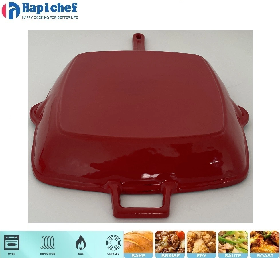 lodge enameled cast iron dutch oven Cast Iron Enamel Cookware Barbecue Burn Multi Grill Pan Baking Cook Square Fry Pan