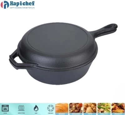 2 in 1 Combo Cooker Frying Pan Cast Iron Cookware, Cast Iron Cookware, Cast Iron Casserole