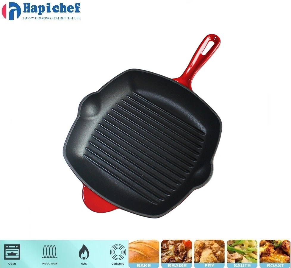 زنگ آلود لوهه جو ڊچ اوون Kamado BBQ Grill Pan Enamel Cookware Square Cast Iron Frying Pan