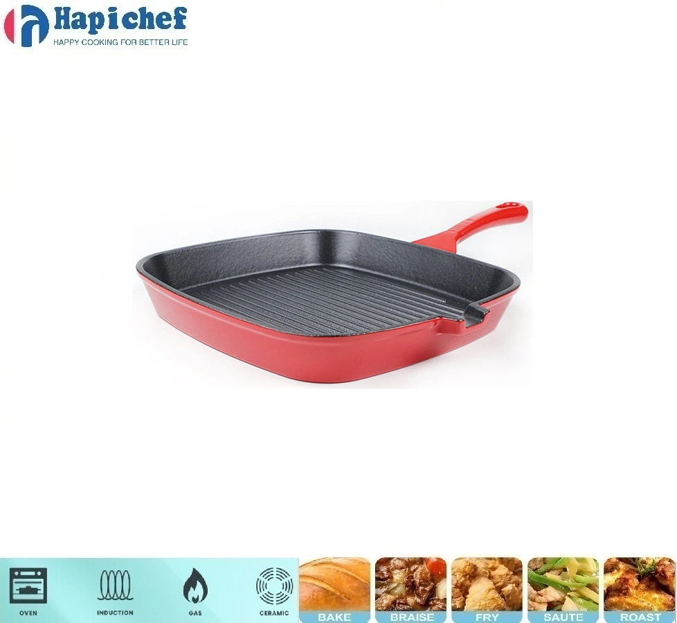 oval cast iron dutch oven 24cm High Quality Enamel Cookware Square Cast Iron Griddle Grill Pan