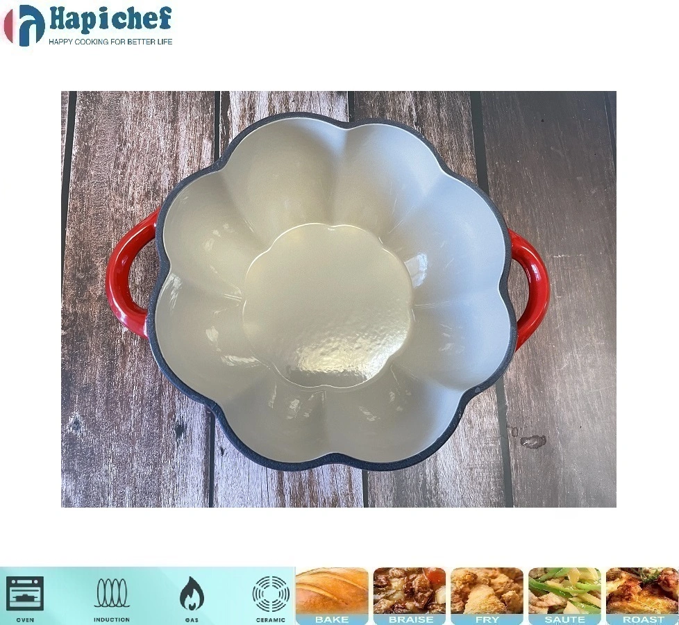 pit boss ដេញដែកហូឡង់ Enamel Pumpkin Pot Dutch Oven Casserole Cast Iron Cookware