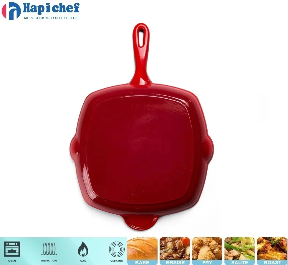 پٽي باس ڪاسٽ آئرن ڊچ اوون Kamado BBQ Grill Pan Enamel Cookware Square Cast Iron Frying Pan