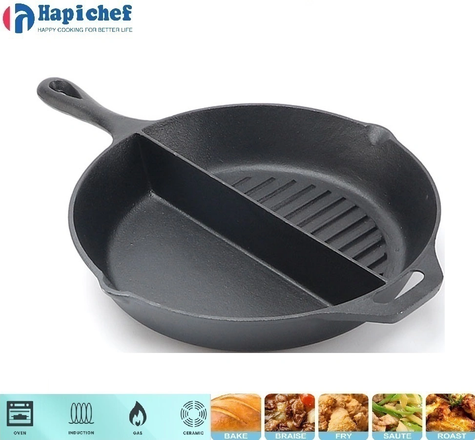 China Factory Cookware Half Griddle Half Pan Cast Iron Pot Frying Pan
