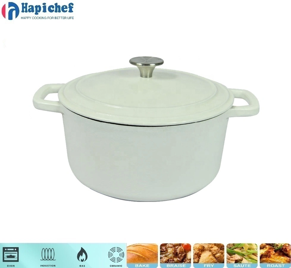 oveni ya Kiholanzi yenye kutu High Quality Nonstick White Eanmeled Cast Iron Dutch Oven Round Casserole with Lid