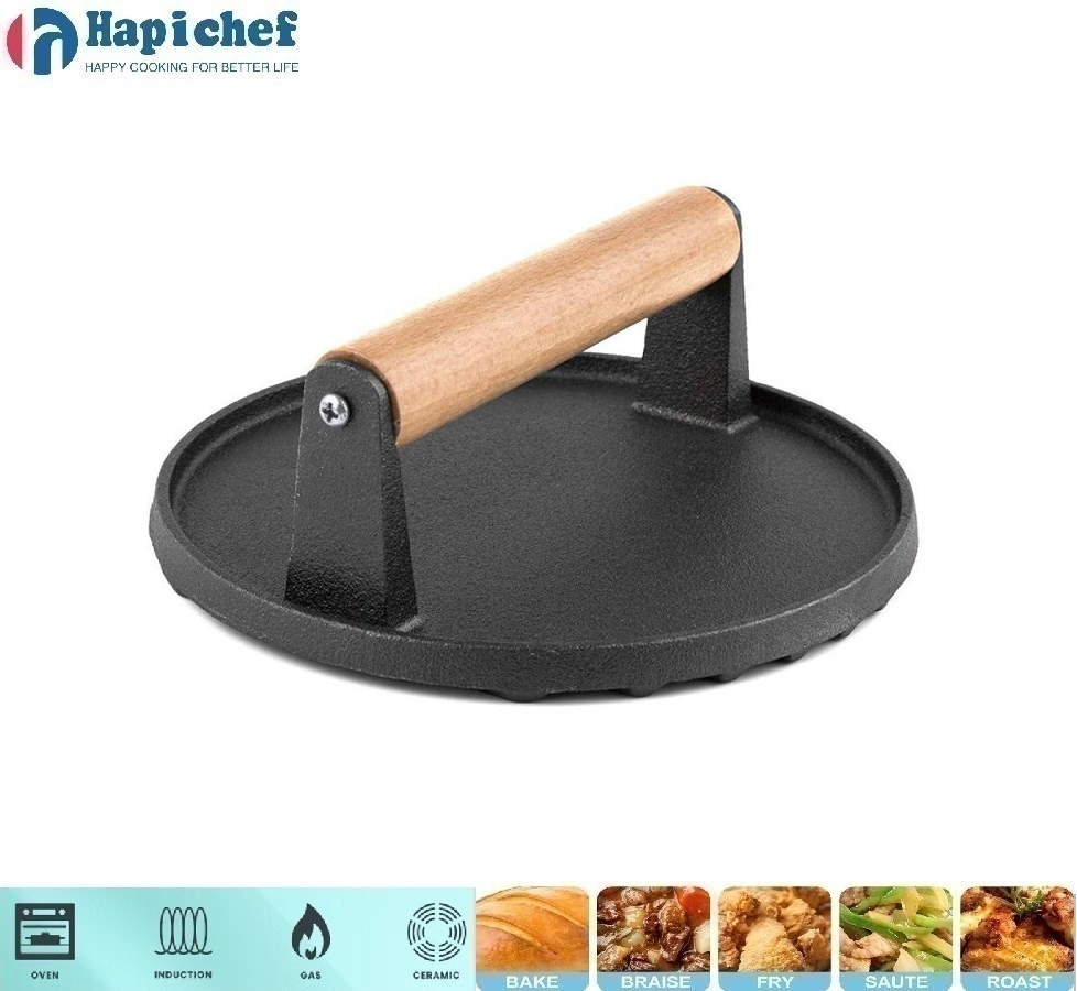 Finex ចង្ក្រានដែកហូឡង់ Wholesale BBQ Tool Bacon Press Heavy-Duty Cast Iron Grill Press/Meat Press/Burger Press