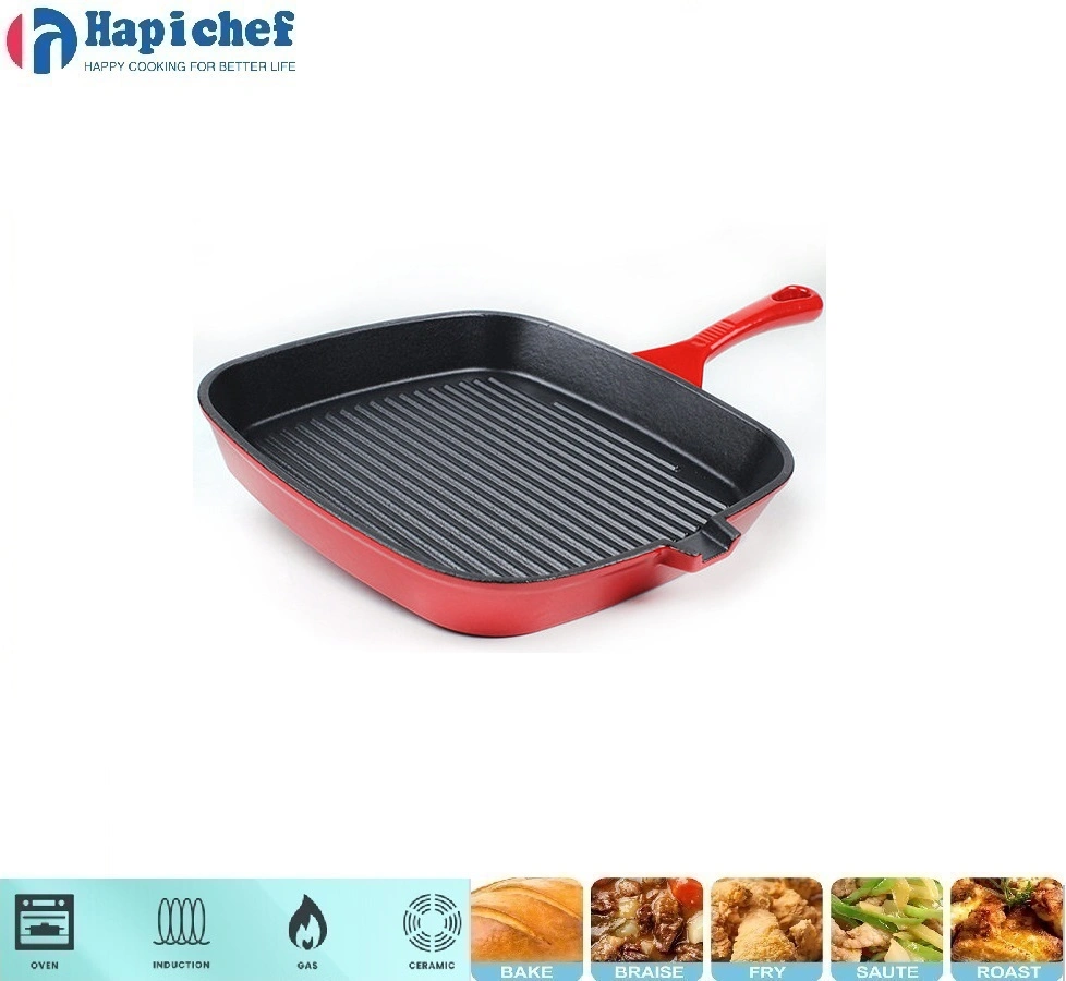 rusty cast iron dutch oven 24cm High Quality Enamel Cookware Square Cast Iron Griddle Grill Pan