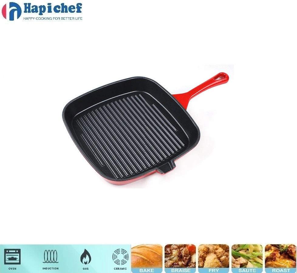 old mountain cast iron dutch oven 24cm High Quality Enamel Cookware Square Cast Iron Griddle Grill Pan
