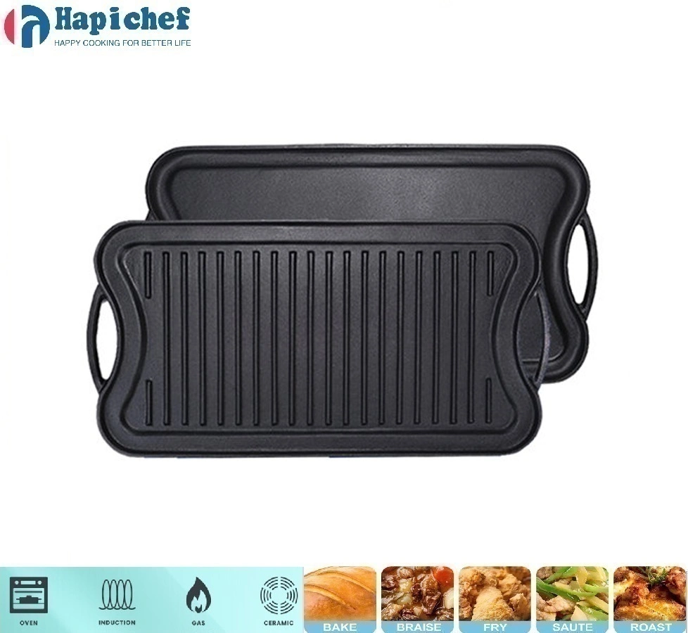 cast iron pot set factories BBQ Outdoor Cookware Cast Iron Grill Pan Reversible Griddle