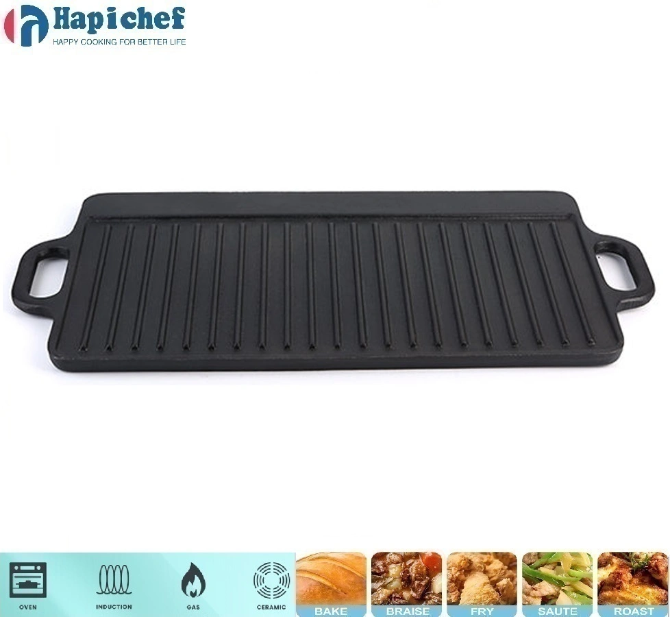 Pre-Seasoned Outdoor Camping Cookware Square Griddle Cast Iron Grill Pan