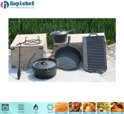 BBQ Camping Outdoor Cooking Coating Cast Iron Non Stick Cookware Dutch Oven Set Pots 7PCS, Dutch Oven, Oven