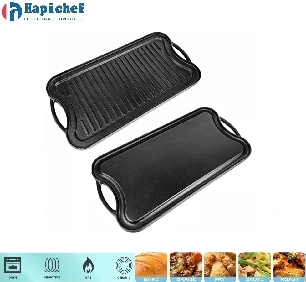 long cast iron griddle factories BBQ Outdoor Cookware Cast Iron Grill Pan Reversible Griddle