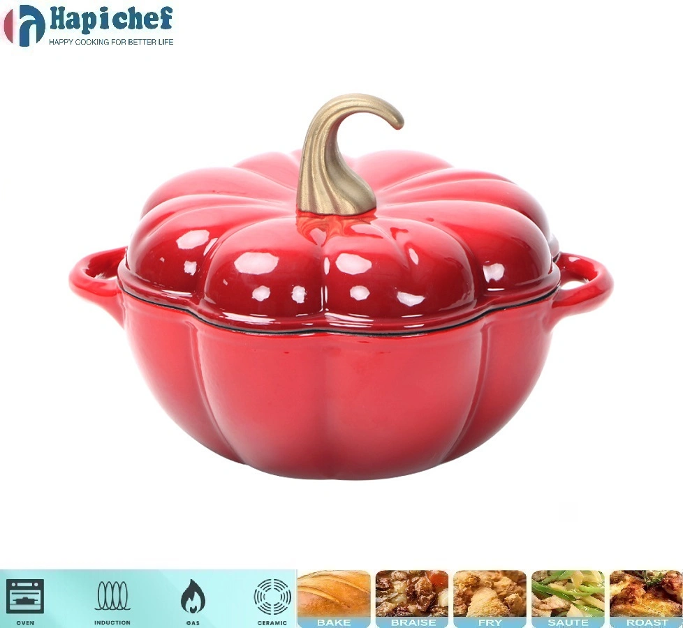 នៅលើតុមានចង្ក្រានដែក Enamel Pumpkin Pot Dutch Oven Casserole Cast Iron Cookware