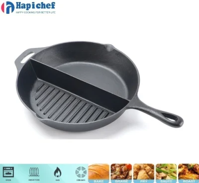 China Factory Cookware Half Griddle Half Pan Cast Iron Pot Frying Pan, Cast Iron Cookware, Cast Iron Casserole