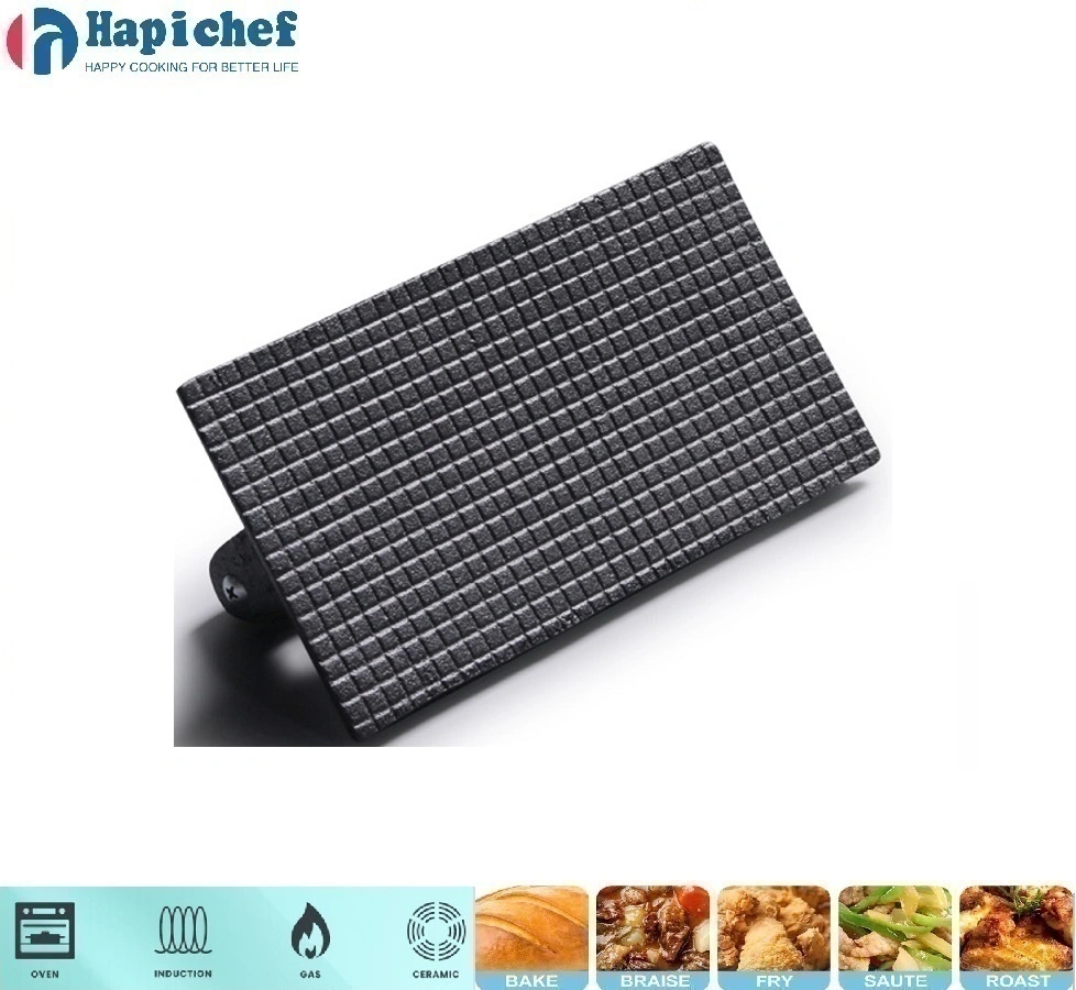 pit boss ដេញដែកហូឡង់ High Quality BBQ Cast Iron Rectangle Steak Meat Press Grill Press with Wooden Handle
