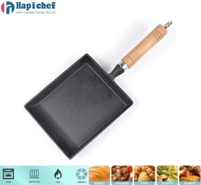 Nonstick Tamagoyaki Pan Cast Iron Omelet Rolled Egg Frying Pan with Wooden Handle, Cast Iron Bakeware, Cast Iron Cornbread Pan