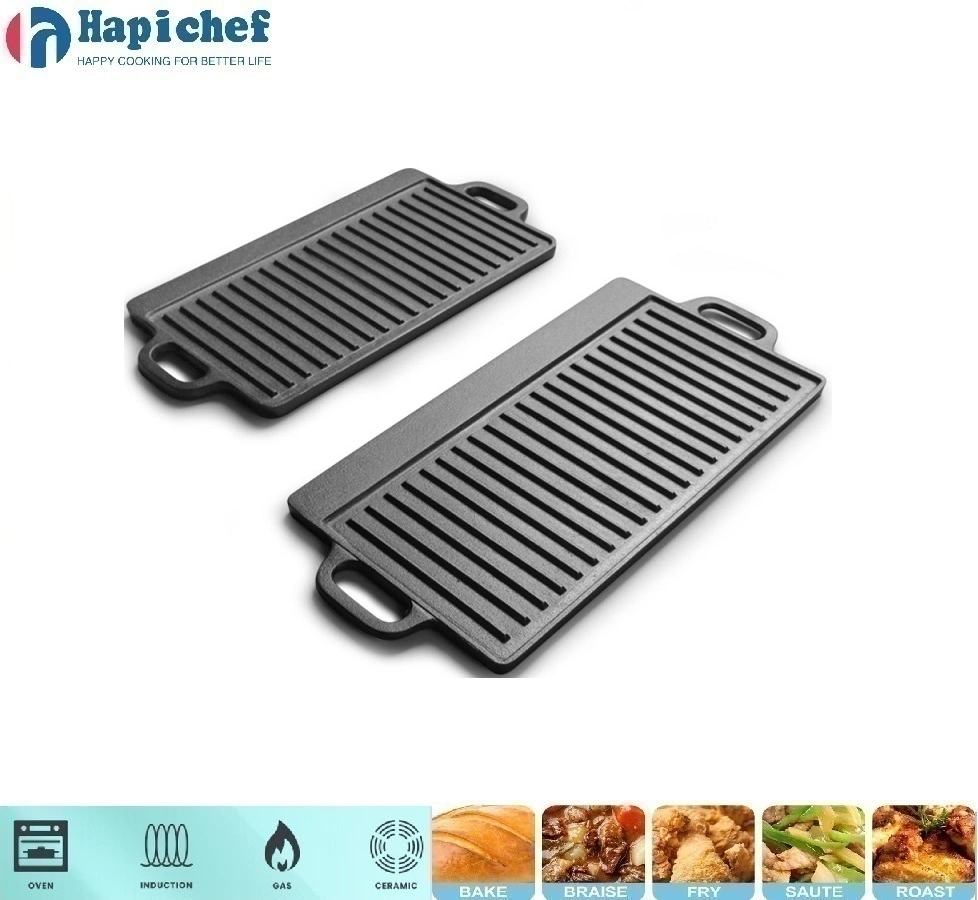 Pre-Seasoned Outdoor Camping Cookware Square Griddle Cast Iron Grill Pan