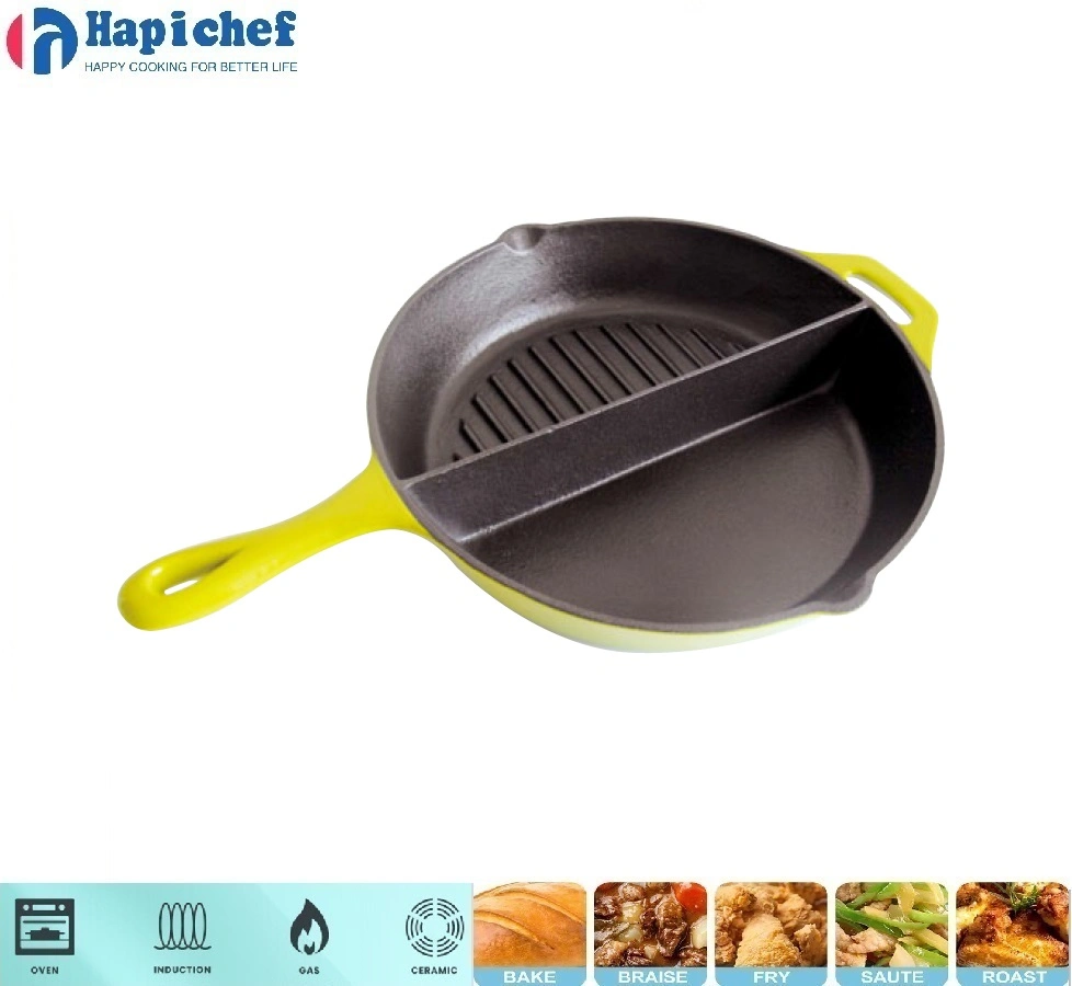 sam's club cast iron dutch oven Half Griddle Half Skillet Round Enamel Cast Iron Frying Pan