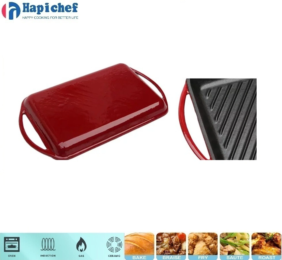 Factory OEM Cast Iron Enamel Cookware Rectangle Griddle Grill Frying Pan