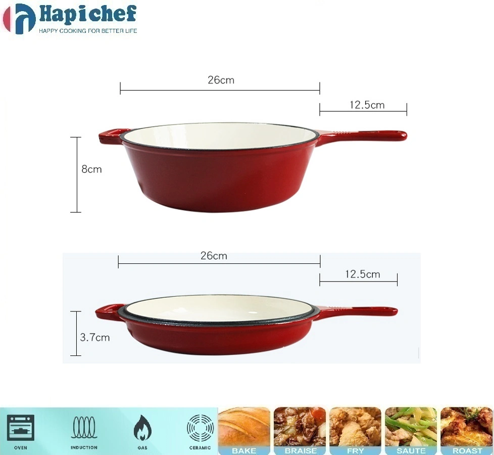 finex kutupwa chuma tanuri ya Kiholanzi 2 in 1 Cast Iron Double Dutch Oven Combo Cooker, Double Skillet