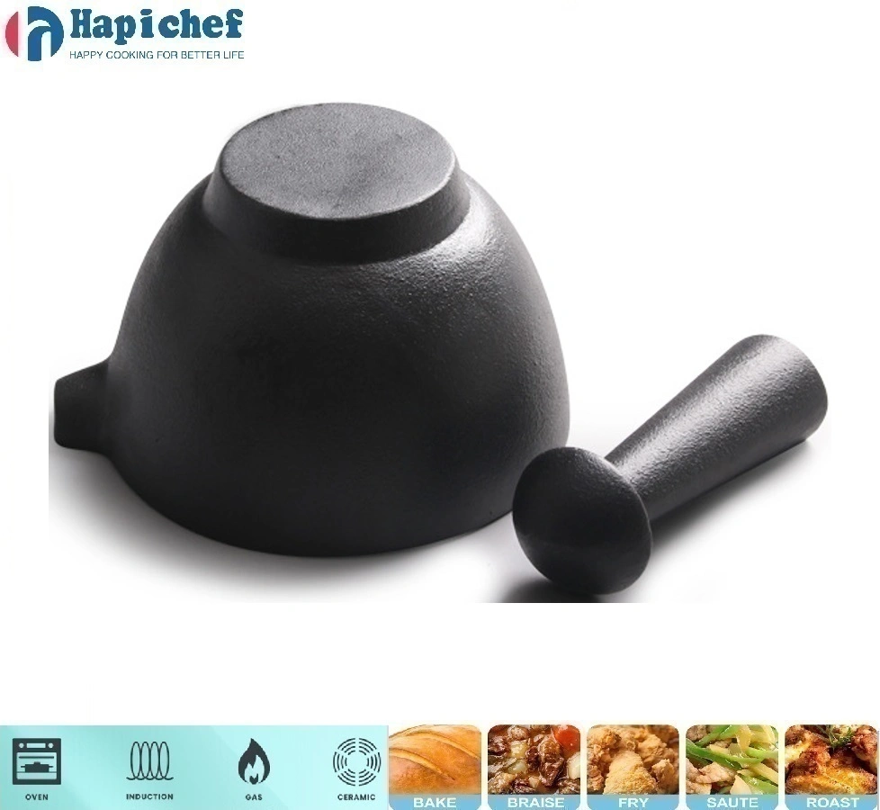 នៅលើតុមានចង្ក្រានដែក Pre-Seasoned Cast Iron Mortar and Pestle