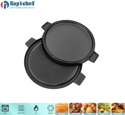 Wholesale Kitchenware Pre-Seasoned Cast Iron Round Griddle Plate Grill Pan, Cast Iron Cookware, Cast Iron Casserole