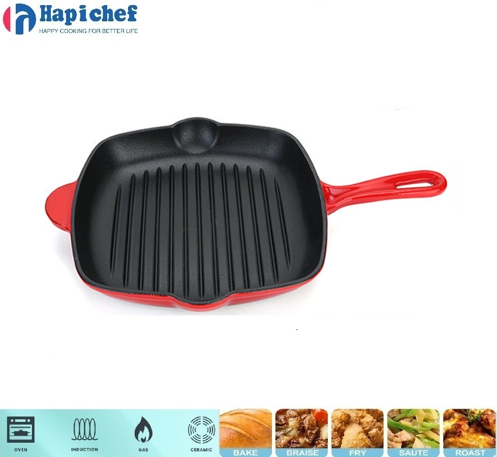 دل جي شڪل وارو کاسٽ آئرن ڊچ اوون Kamado BBQ Grill Pan Enamel Cookware Square Cast Iron Frying Pan