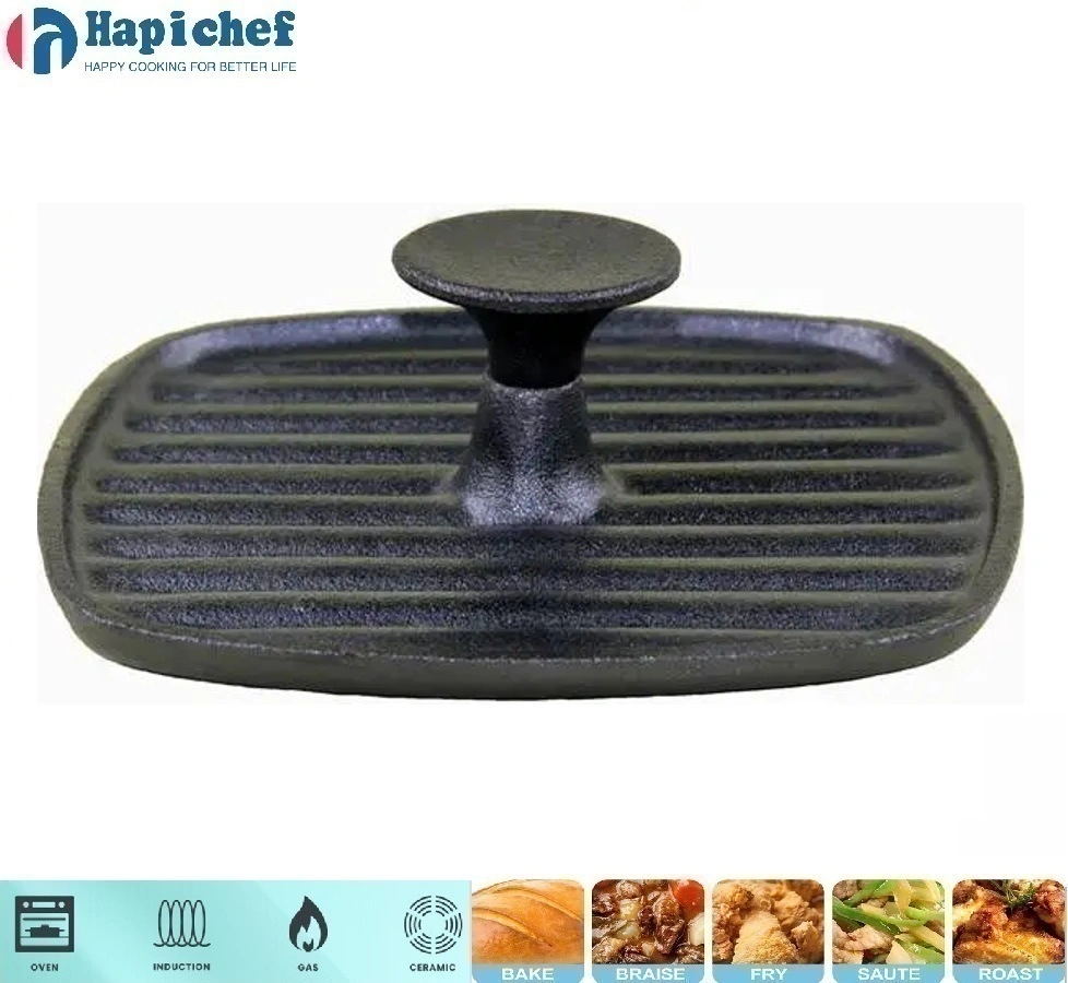 ក្លឹប Sam's ដេញដែកហូឡង់ Cast Iron Black Pre-Seasoned Rectangle BBQ Meat Bacon Cooking Press