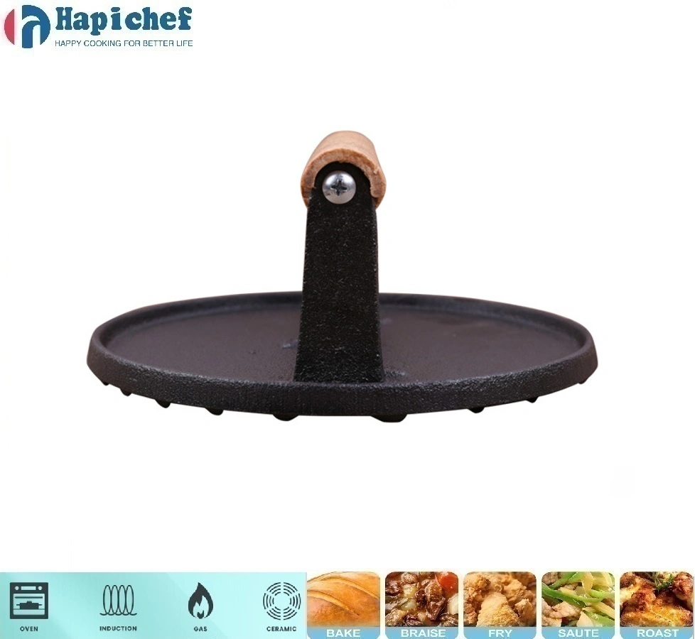 Finex ចង្ក្រានដែកហូឡង់ Wholesale BBQ Tool Bacon Press Heavy-Duty Cast Iron Grill Press/Meat Press/Burger Press