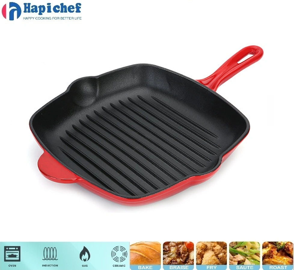 پٽي باس ڪاسٽ آئرن ڊچ اوون Kamado BBQ Grill Pan Enamel Cookware Square Cast Iron Frying Pan