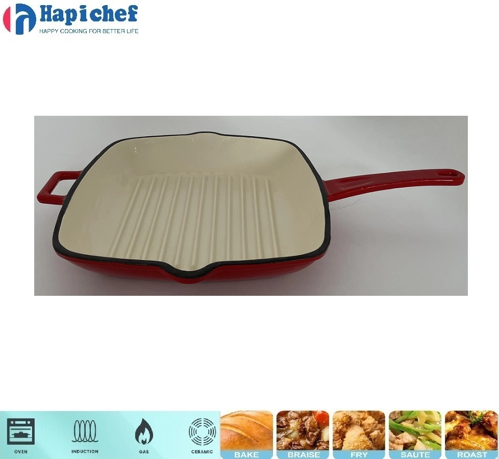 lodge enameled cast iron dutch oven Cast Iron Enamel Cookware Barbecue Burn Multi Grill Pan Baking Cook Square Fry Pan
