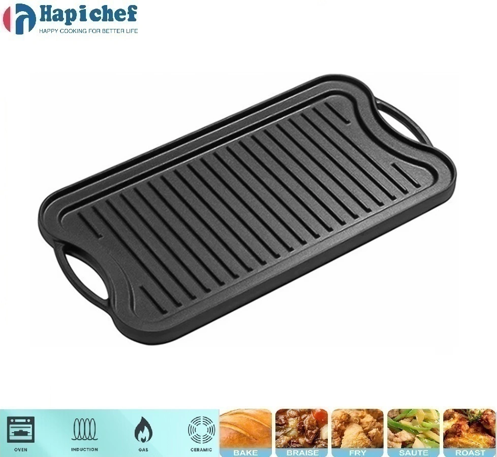cast iron pot set factory BBQ Outdoor Cookware Cast Iron Grill Pan Reversible Griddle