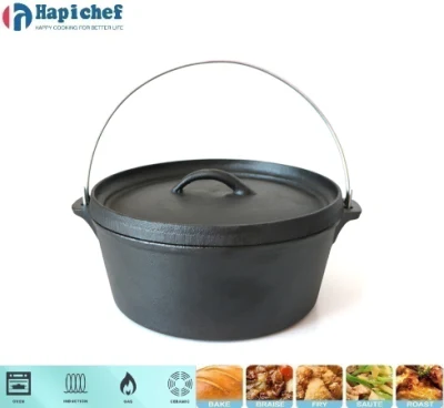 Flat Bottom Camping Pre-Seaseoned Cast Iron BBQ Dutch Oven