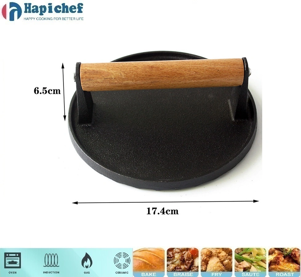 ចង្ក្រានហូឡង់ដែកច្រេះ Wholesale BBQ Tool Bacon Press Heavy-Duty Cast Iron Grill Press/Meat Press/Burger Press