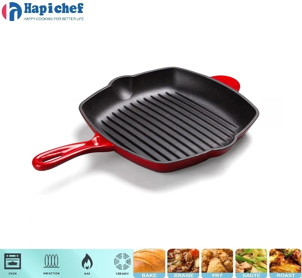 زنگ آلود لوهه جو ڊچ اوون Kamado BBQ Grill Pan Enamel Cookware Square Cast Iron Frying Pan
