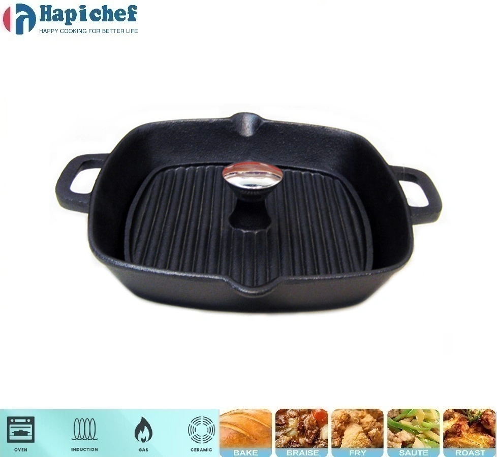 ក្លឹប Sam's ដេញដែកហូឡង់ Cast Iron Black Pre-Seasoned Rectangle BBQ Meat Bacon Cooking Press
