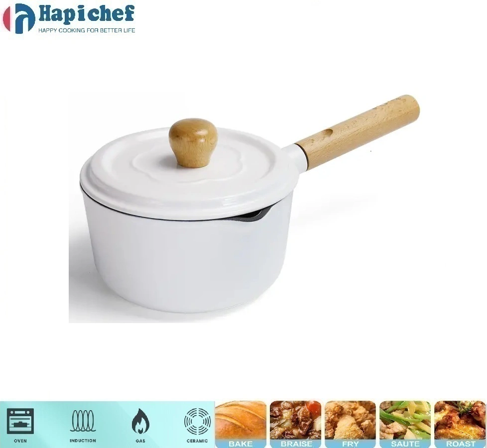 i luga o le laulau u'amea umu Dutch Kitchen Camp Small Mini Size Saucepan Cast Iron Enamel Milk Boiling Saucepan with Lid