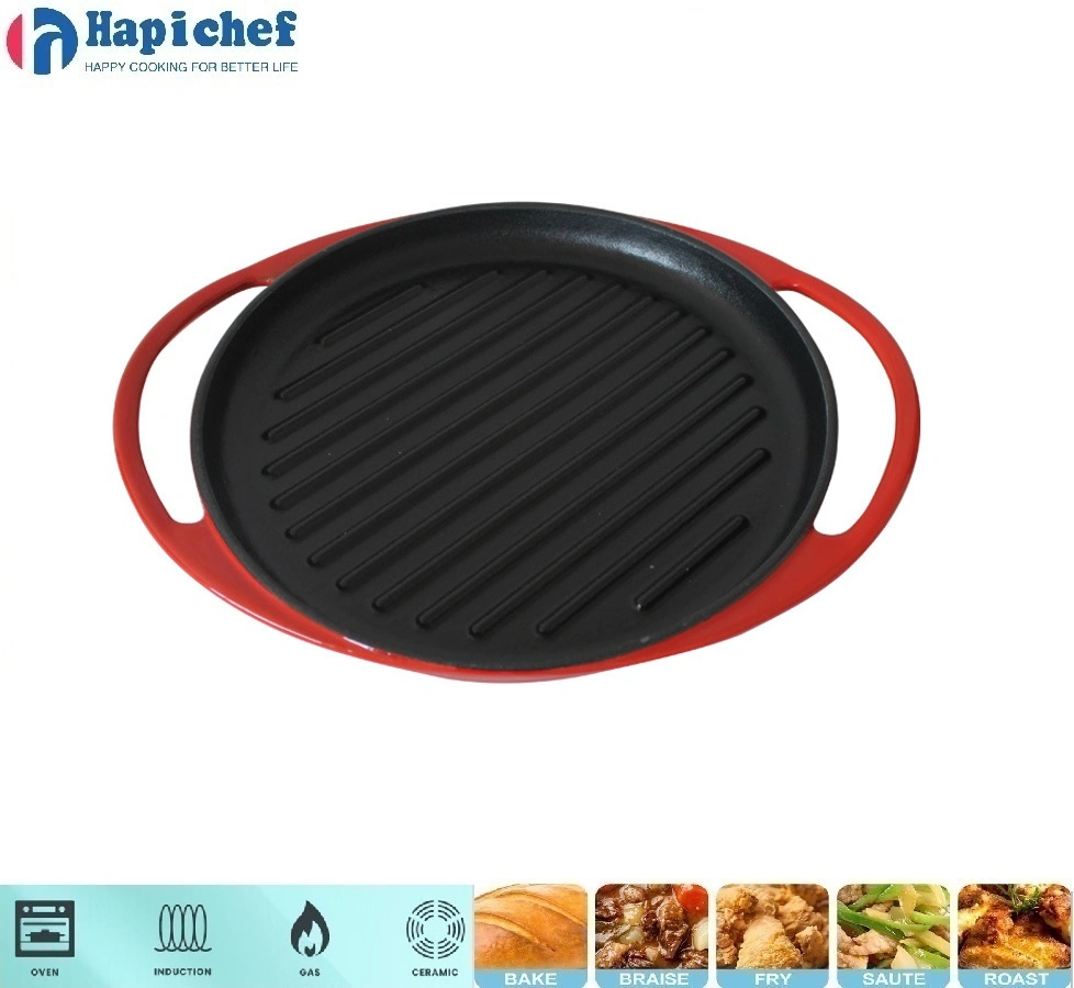 cast iron pot set exporters High Quality Nonstick Round Enamel Cookware Cast Iron Grill Griddle Pan