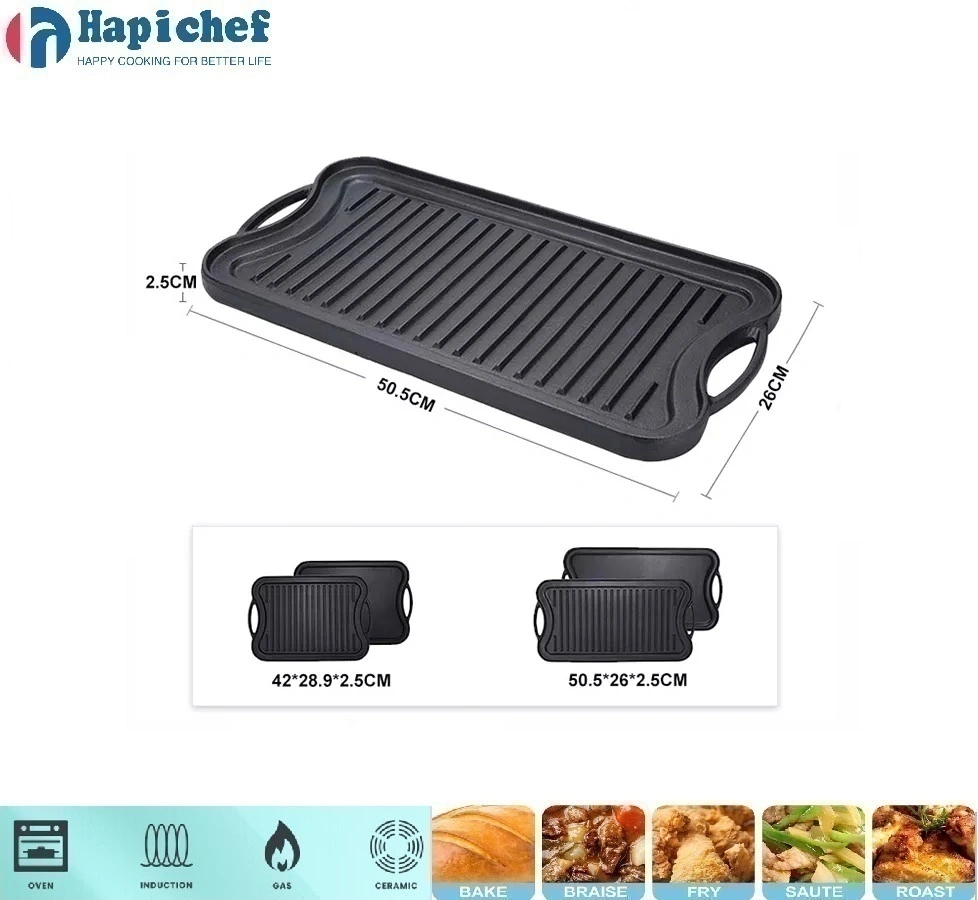 cast iron pot set factories BBQ Outdoor Cookware Cast Iron Grill Pan Reversible Griddle