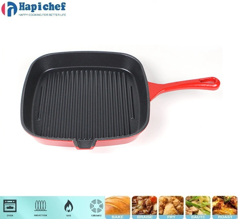 oval cast iron dutch oven 24cm High Quality Enamel Cookware Square Cast Iron Griddle Grill Pan