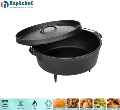 Big Size Deep Vegetable Oil Surface Cast Iron Dutch Oven for Camping Cooking, Cast Iron Cookware, Cast Iron Casserole
