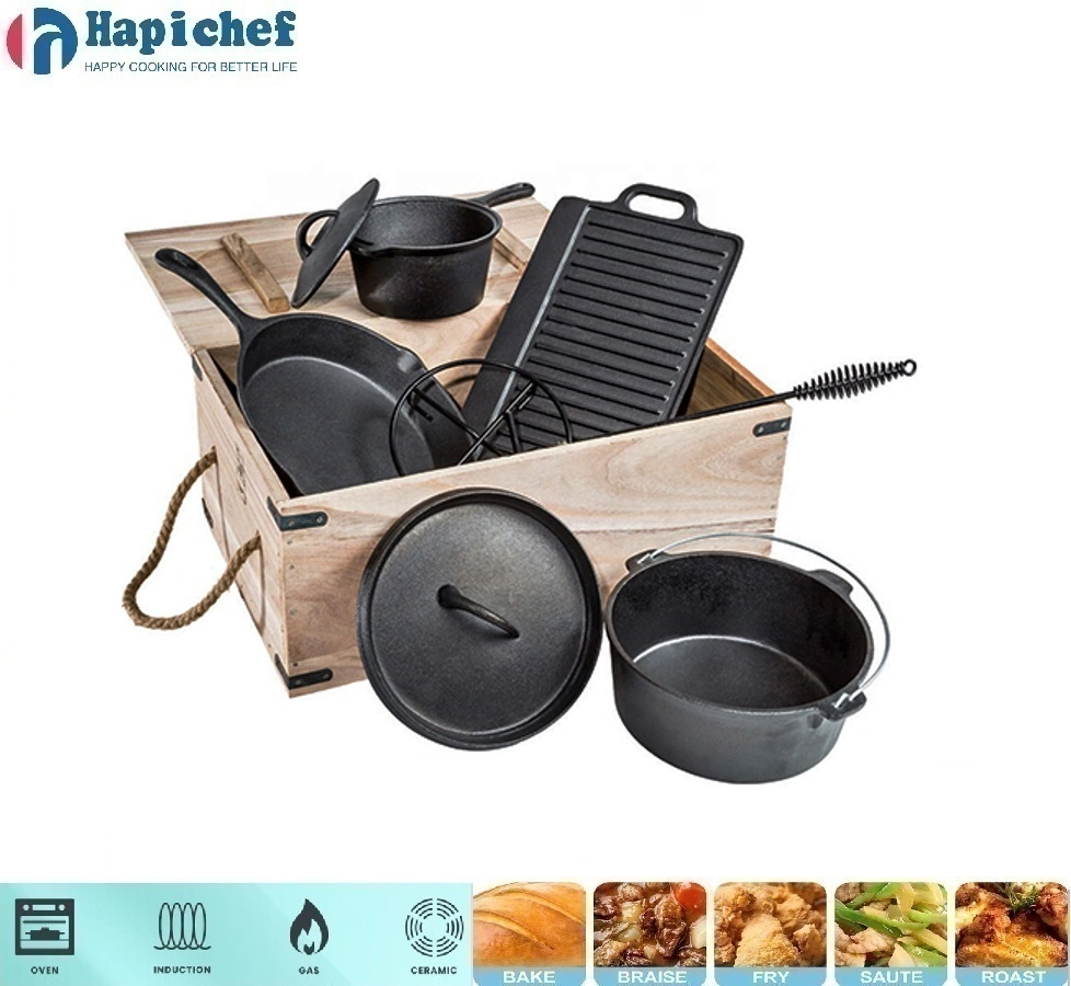 जंग लगा कच्चा लोहा डच ओवन 7PCS Cast Iron Camping Cookware Set