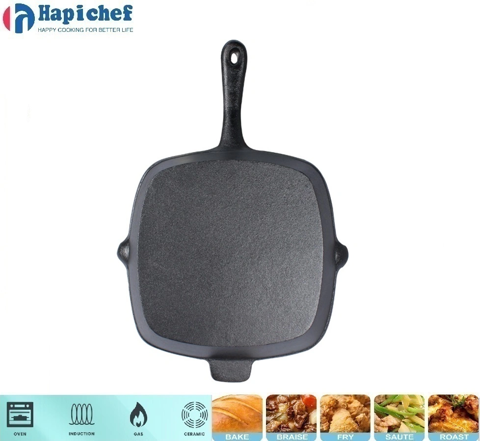 ចង្ក្រានហូឡង់ដែកច្រេះ Cast Iron Pre-Seasoned Griddles with Double Sides Grill Griddle Pan
