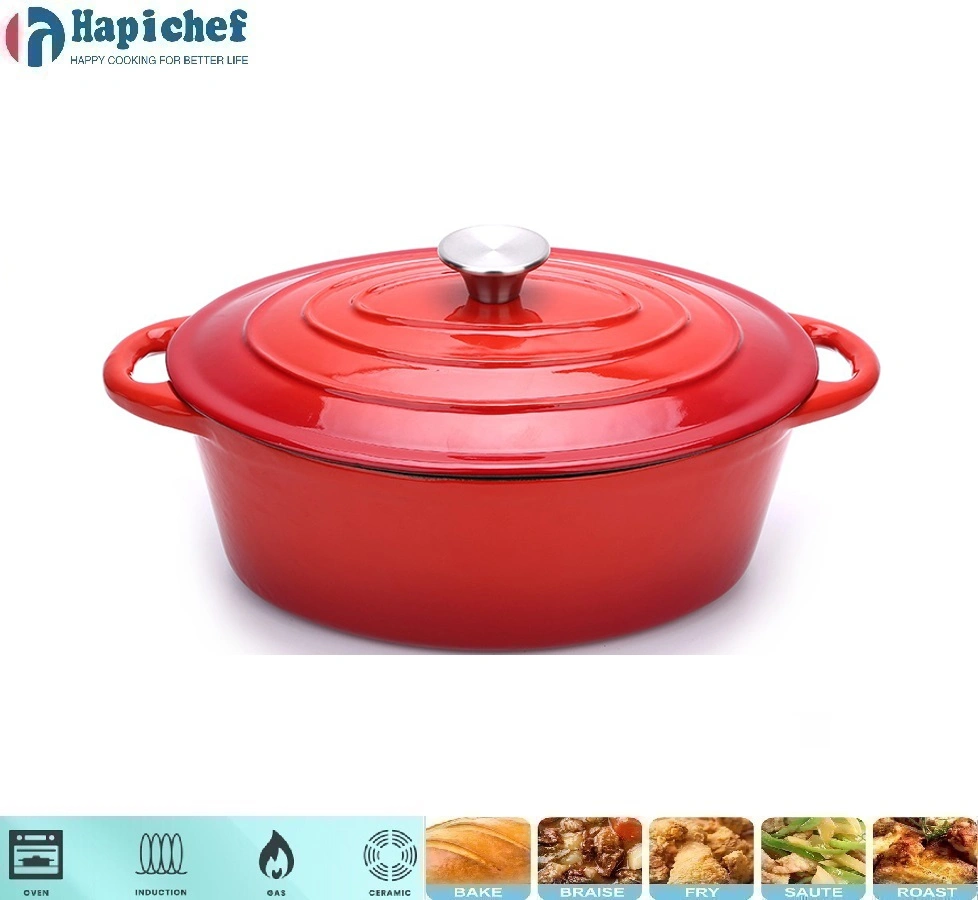 ចង្ក្រានហូឡង់ដែកច្រេះ Factory Wholesale Oval Enamel Cooking Pot Cast Iron Dutch Oven Casserole Cookware Set