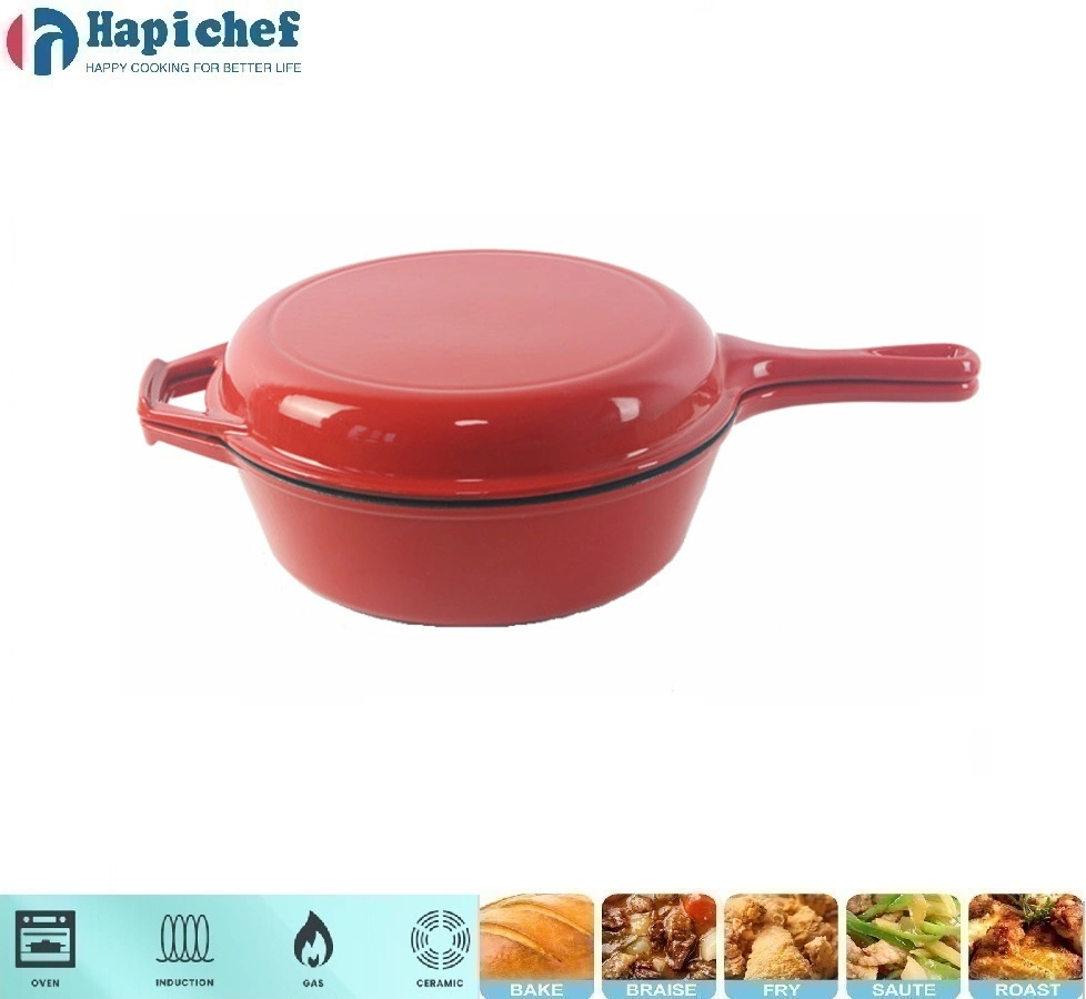 oveni ya chuma iliyotupwa ya Uholanzi 2 in 1 Cast Iron Double Dutch Oven Combo Cooker, Double Skillet