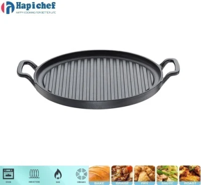 12 Inch 30cm Round Cast Iron Flat Baking Pie Pan Pizza Pan with Round Two Loop Handle, Cast Iron Cookware, Cast Iron Casserole