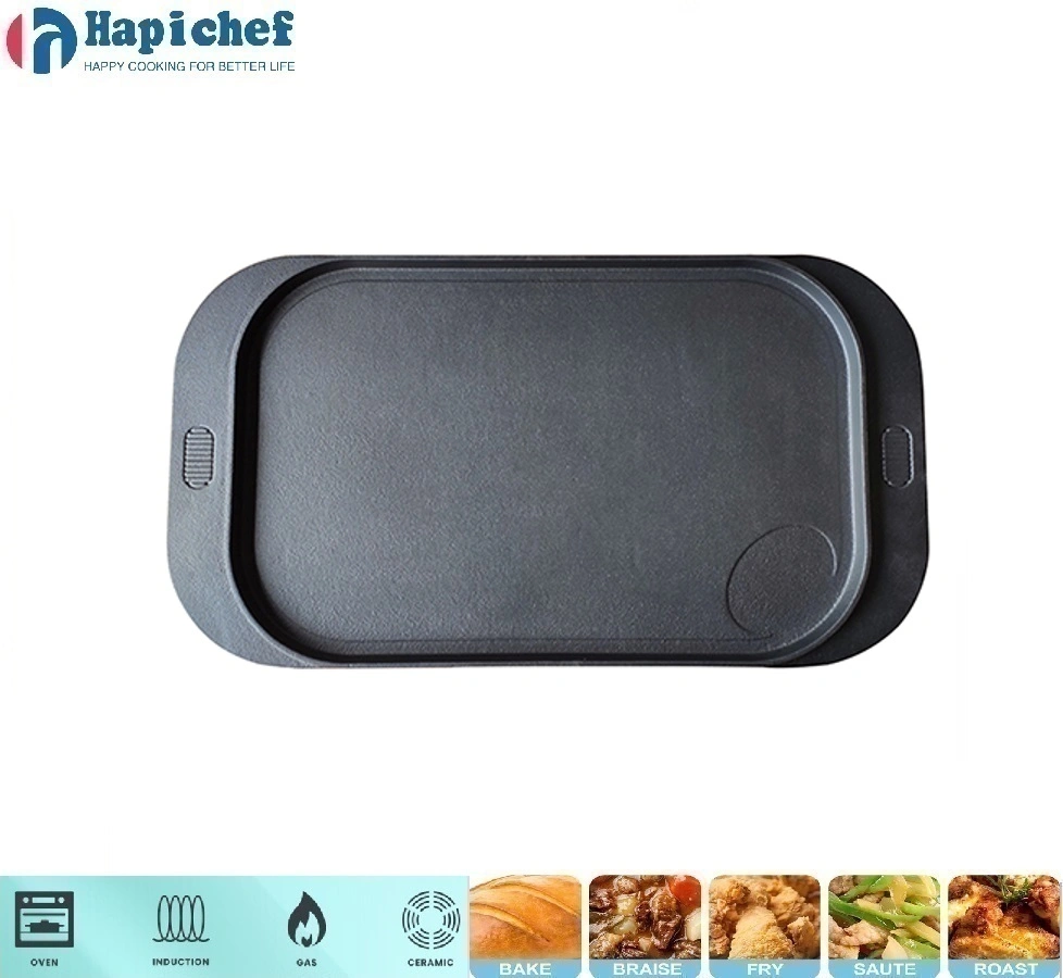 ចង្ក្រានដែកហូឡង់ រាងបេះដូង Hot Selling Cast Iron Griddle Flat Frying Pan Reversible Roasting BBQ Grill Pan Griddle Plate